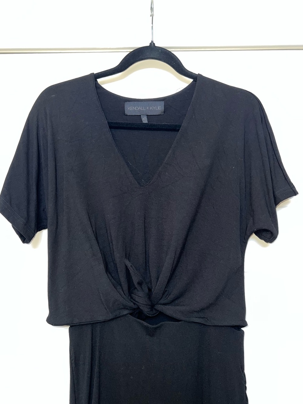 Kendall & Kylie Black V-Neck Knot Front Dress